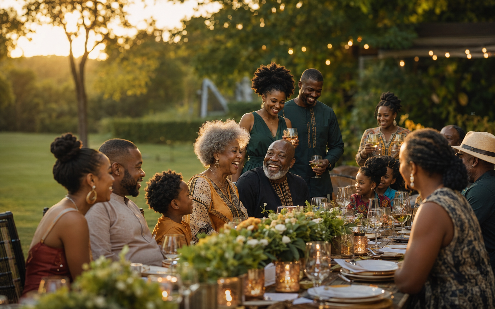 An illustration of families and friends celebrating together